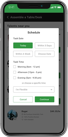 Thumbtack Clone: Schedule ScreenShot