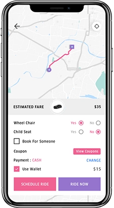 Schedule Rides App Screen