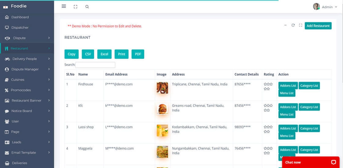 Restaurant List Screenshot