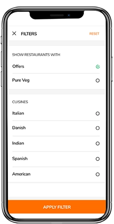 Food delivery app advanced search